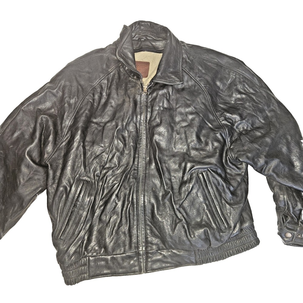 J Park Collection Vintage Leather Bomber Jacket Black Size XL